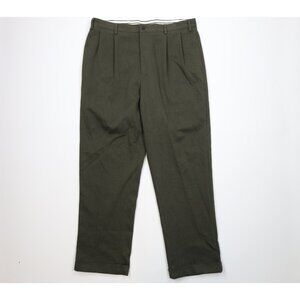 Vtg 90s Nautica Mens 38x34 Wool Blend Wide Leg Ribbed Whipcord Chino Pants Green